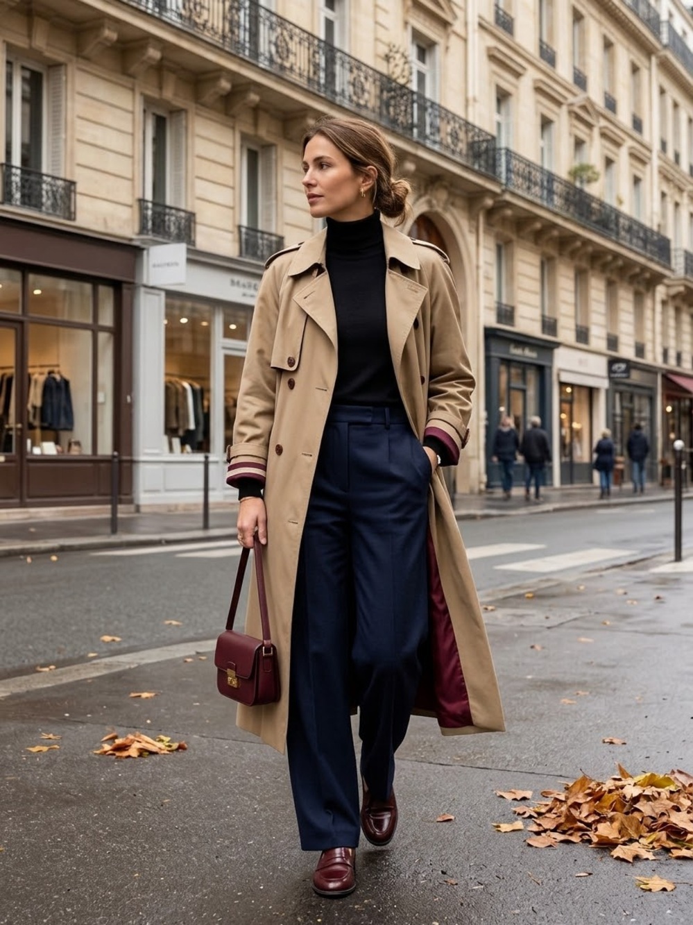 Classic Women’s Trench Coat in Tan - Double-Breasted Jacket